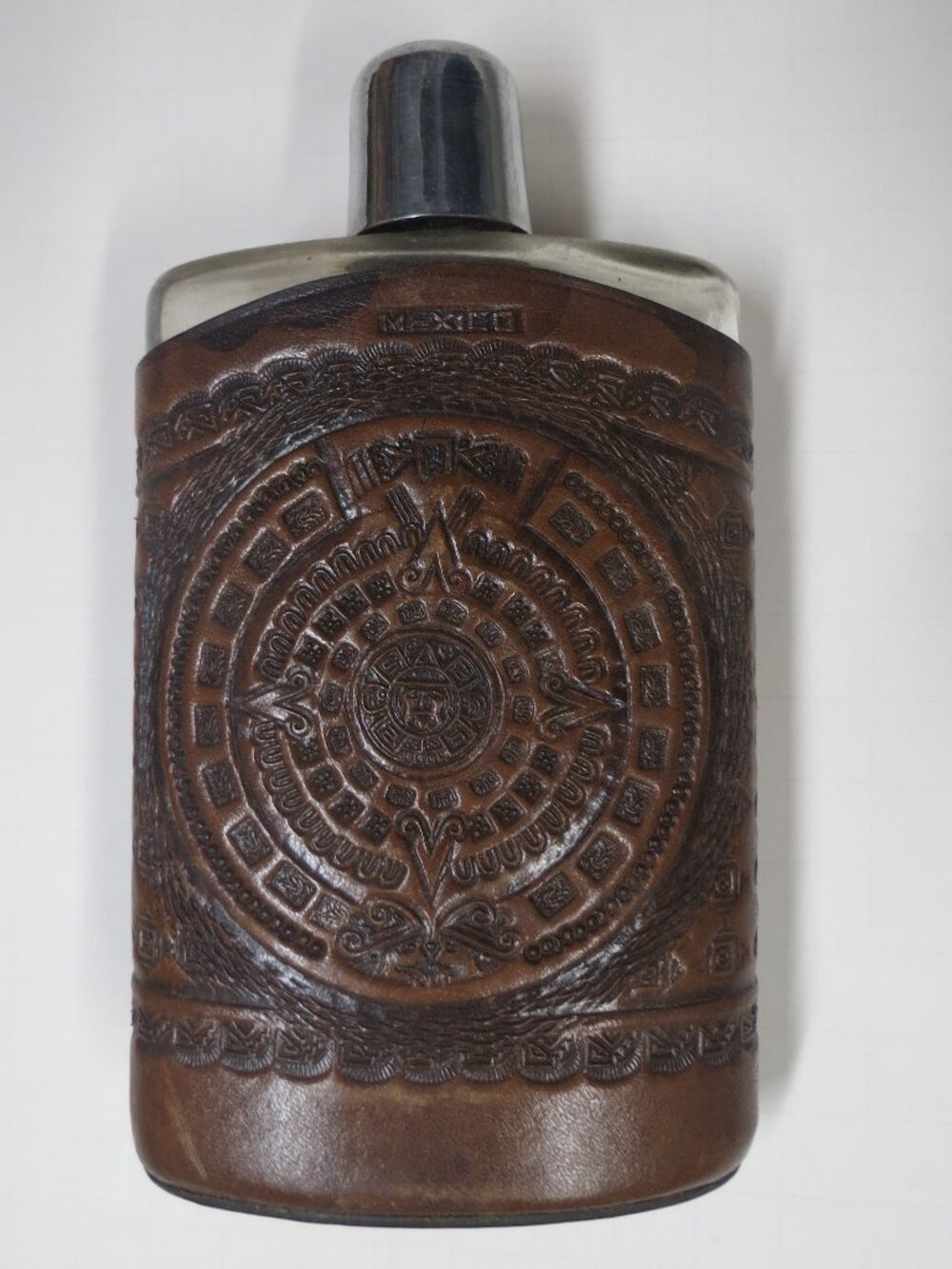 Gorgeous Vintage Detailed Leather Wrapped Flask Liquor Bottle Mexico